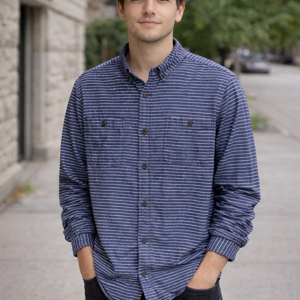 Men's Duluth Trading Co. "Free Swingin'®" XL Cotton Shirt - Blue Striped